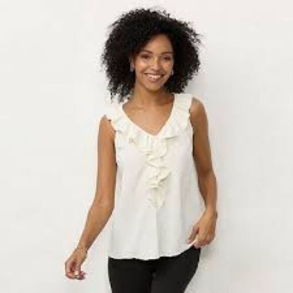 Ralph Lauren Cream Ruffled Sleeveless Blouse - Picture 1 of 4